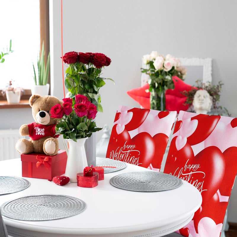 Whaline 4Pcs Happy Valentine's Day Chair Covers Red Pink Love Heart Seat Covers Washable Sweet Dining Chair Slipcovers Protector for Wedding Anniversary Home Room Kitchen Decor - Image 4