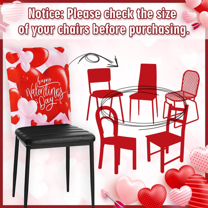 Whaline 4Pcs Happy Valentine's Day Chair Covers Red Pink Love Heart Seat Covers Washable Sweet Dining Chair Slipcovers Protector for Wedding Anniversary Home Room Kitchen Decor - Image 3