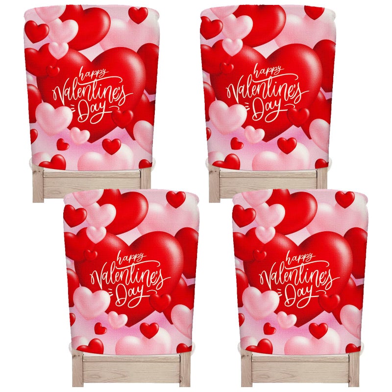 Whaline 4Pcs Happy Valentine's Day Chair Covers Red Pink Love Heart Seat Covers Washable Sweet Dining Chair Slipcovers Protector for Wedding Anniversary Home Room Kitchen Decor - Image 1