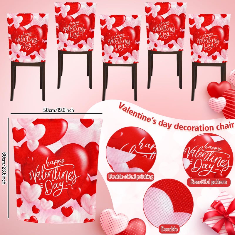 Whaline 4Pcs Happy Valentine's Day Chair Covers Red Pink Love Heart Seat Covers Washable Sweet Dining Chair Slipcovers Protector for Wedding Anniversary Home Room Kitchen Decor - Image 2
