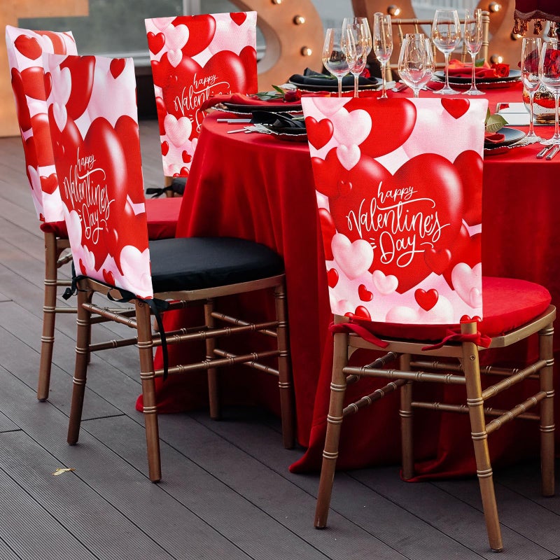 Whaline 4Pcs Happy Valentine's Day Chair Covers Red Pink Love Heart Seat Covers Washable Sweet Dining Chair Slipcovers Protector for Wedding Anniversary Home Room Kitchen Decor - Image 5