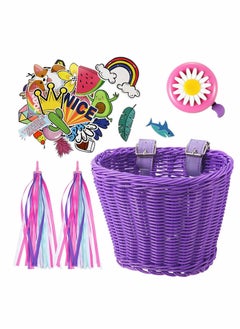 Excefore Bicycle Basket for Kid, Unicorn Children's Bike Handlebar Wicker Basket Bike Streamers Bell and Stickers, Bike Basket Front Decoration for Girls  - Image 1