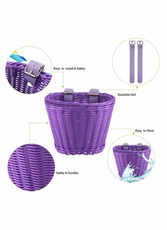 Excefore Bicycle Basket for Kid, Unicorn Children's Bike Handlebar Wicker Basket Bike Streamers Bell and Stickers, Bike Basket Front Decoration for Girls  - Image 2