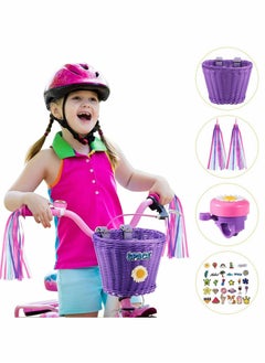 Excefore Bicycle Basket for Kid, Unicorn Children's Bike Handlebar Wicker Basket Bike Streamers Bell and Stickers, Bike Basket Front Decoration for Girls  - Image 5