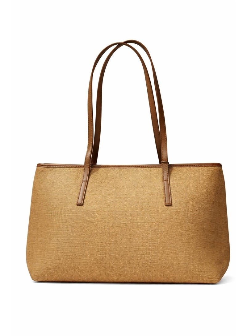 BAGCO Women’s Canvas Tote Handbag with Dual Shoulder Straps and Faux Leather Trim – Beige - Image 2