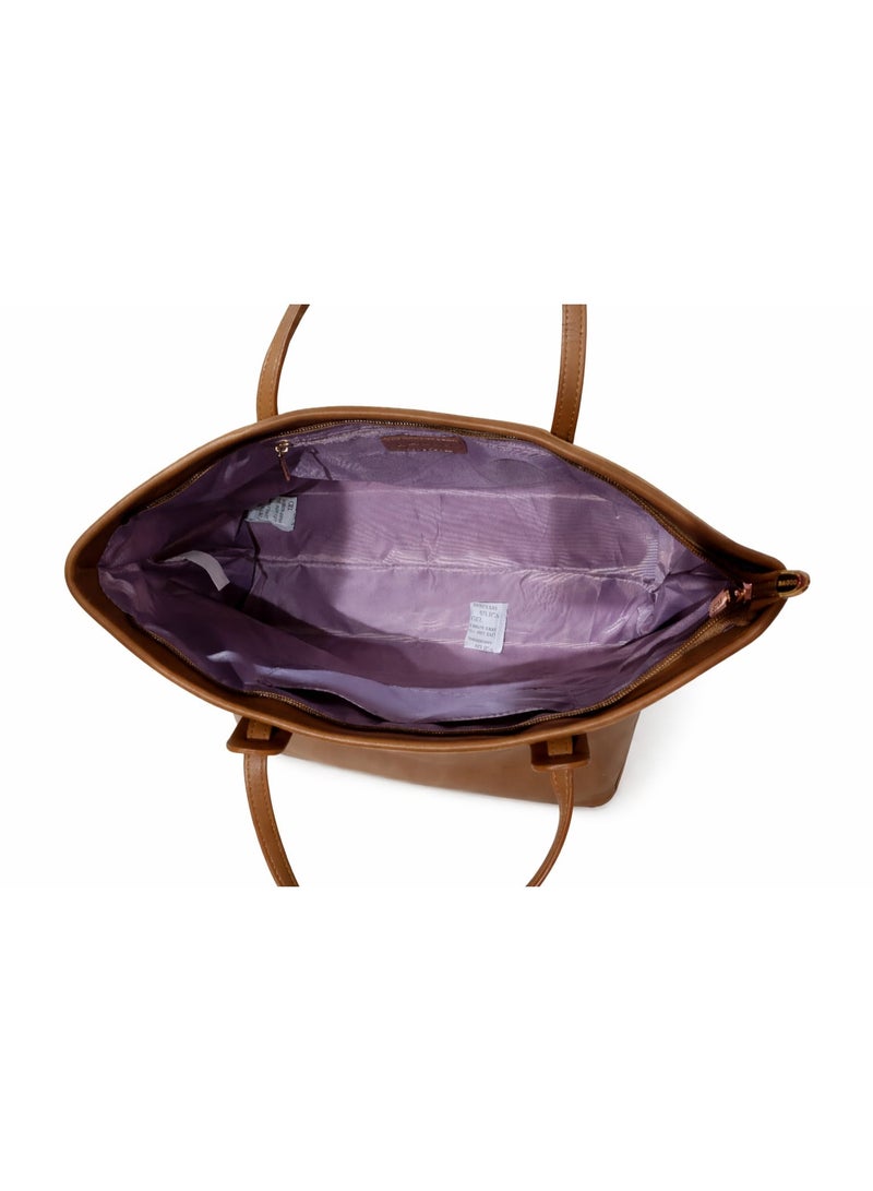 BAGCO Women’s Canvas Tote Handbag with Dual Shoulder Straps and Faux Leather Trim – Beige - Image 5