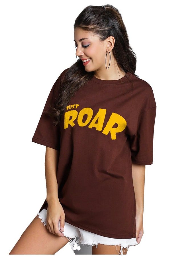 LEOTUDE - LEOTUDE Oversized Round Neck Women's T-Shirts (GRL_FS49_Brown_Roar_P_Brown_L) - Image 1