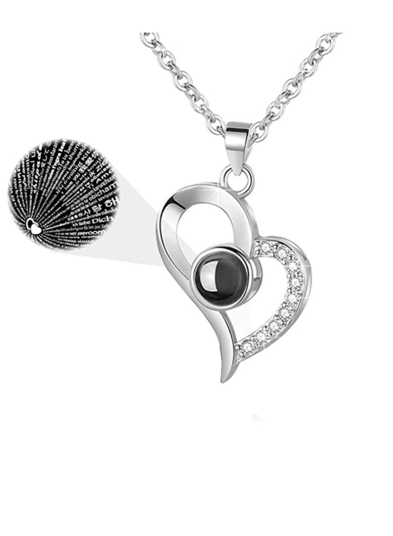 Necklace I Love You Necklace 100 Languages for Mom Wife Mother's Day Necklace,A-Silver - Image 1