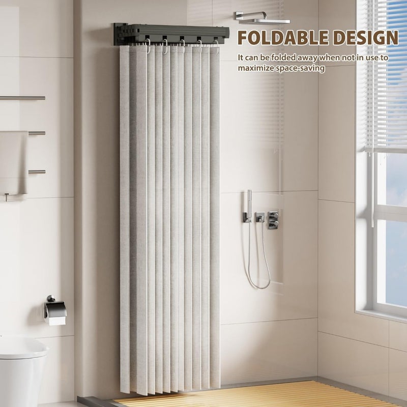 Adjustable Curved Shower Curtain Rod for Bathroom Bathtub, Rustproof Stainless Steel, Chrome, Space-Saving Wall-Mount Folding Corner Design with 4-Fold Portability - Image 3