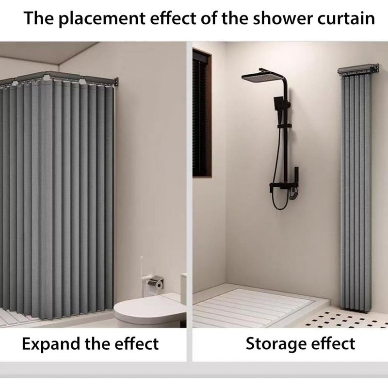 Adjustable Curved Shower Curtain Rod for Bathroom Bathtub, Rustproof Stainless Steel, Chrome, Space-Saving Wall-Mount Folding Corner Design with 4-Fold Portability - Image 2