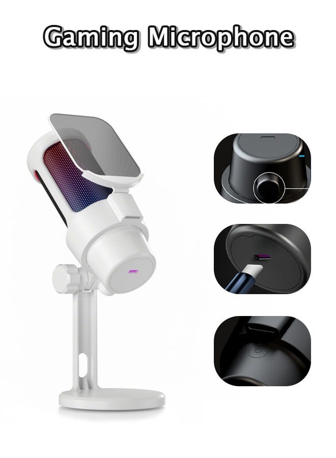 عام Gaming Microphone, Condenser Microphone, USB Microphone for PC with RGB, Touch Mute, Plug and Play, Gain knob  Monitoring Mic for Streaming, Podcast, Studio Recording（White） - Image 1