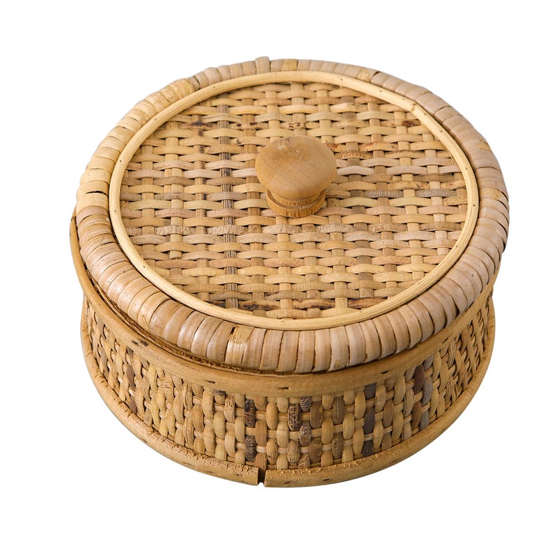 SOFE Small Round Rattan Box with Lid, Decorative Storage Boxes, Rattan Storage Basket for Jewelry, Candies, Snacks, Keys, Desktop Farmhouse Woven Boxes for Decor, 5.7 Inches - Image 1