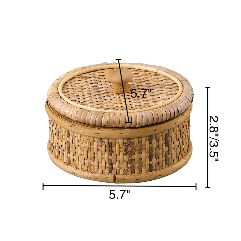 SOFE Small Round Rattan Box with Lid, Decorative Storage Boxes, Rattan Storage Basket for Jewelry, Candies, Snacks, Keys, Desktop Farmhouse Woven Boxes for Decor, 5.7 Inches - Image 3