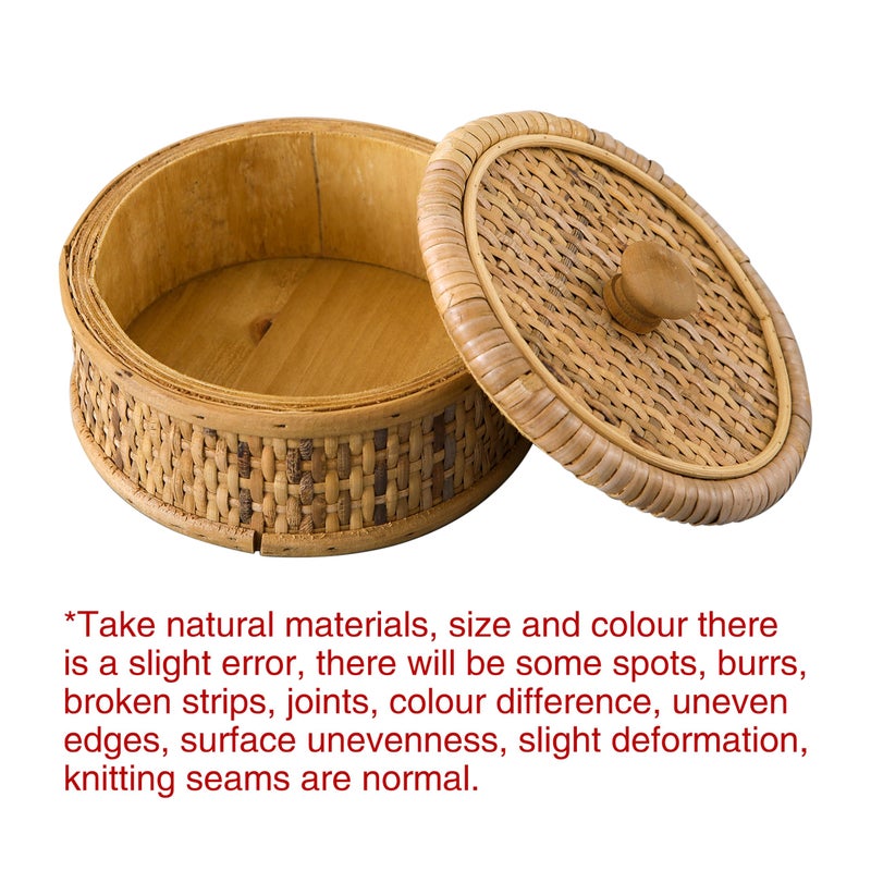SOFE Small Round Rattan Box with Lid, Decorative Storage Boxes, Rattan Storage Basket for Jewelry, Candies, Snacks, Keys, Desktop Farmhouse Woven Boxes for Decor, 5.7 Inches - Image 2