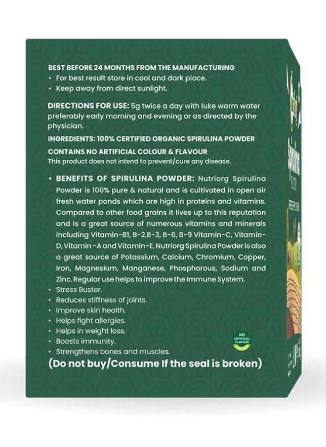 nutriorg Organic Spirulina Powder 100g Superfood, Rich in Protein, Vitamins  - Image 3