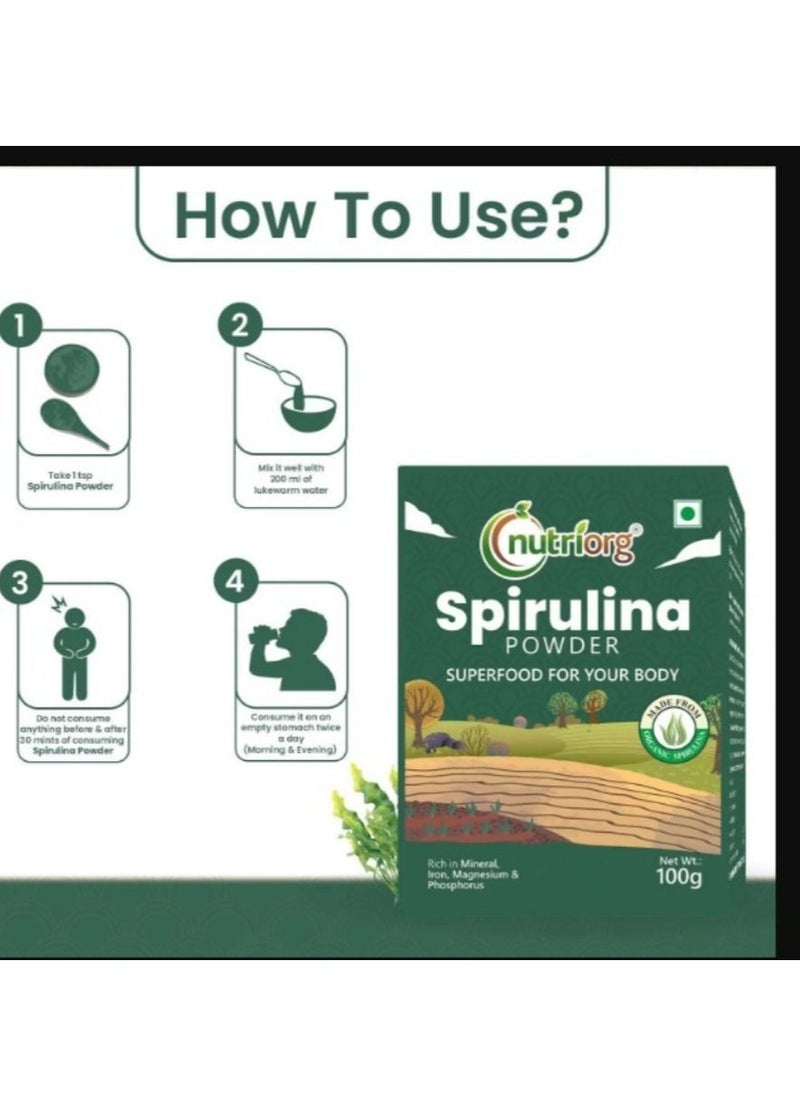 nutriorg Organic Spirulina Powder 100g Superfood, Rich in Protein, Vitamins  - Image 5