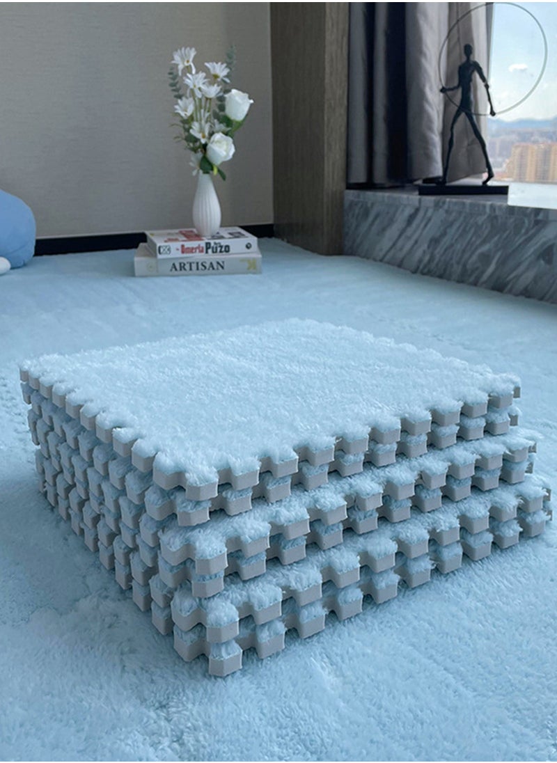 Sharpdo - 10PCS Plush Foam Puzzle Floor Mats Thickened Interlocking Square Fluffy Carpet Tiles Soft Anti-slip Patchwork Puzzle Rugs Square Blue 30*30*1 centimeter - Image 1