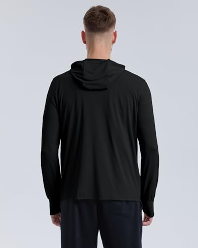 Locachy Men's UPF 50+ Sun Protection Outdoor Lightweight Full Zip Hoodie Jacket Long Sleeve Fishing Hiking Performance Shirt Black L - Image 2