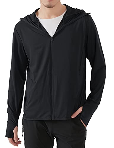 Locachy Men's UPF 50+ Sun Protection Outdoor Lightweight Full Zip Hoodie Jacket Long Sleeve Fishing Hiking Performance Shirt Black L - Image 1
