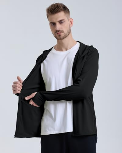 Locachy Men's UPF 50+ Sun Protection Outdoor Lightweight Full Zip Hoodie Jacket Long Sleeve Fishing Hiking Performance Shirt Black L - Image 4