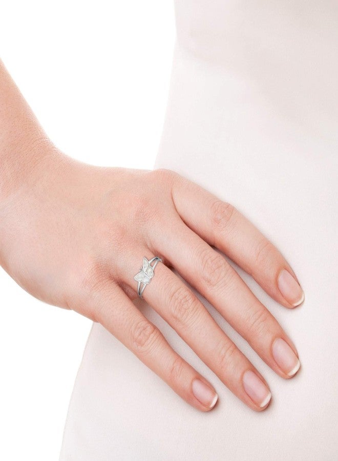 ايرافيدا خاتم AeraVida Carefree Fluttering Butterfly المصنوع من عرق اللؤلؤ الأبيض والفضة الإسترليني عيار 925 | خاتم زفاف أنيق للنساء | خاتم فضي مريح وعملي | خاتم فراشة | هدية للنساء (8) - Image 5