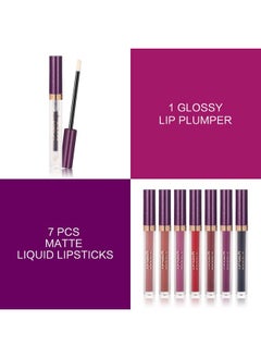 QiBest 7Pcs Matte Liquid Lipstick Wiith 1Pcs Lip Plumper Makeup Set Waterproof Lip Gloss Sets Kit Pigmented Long Lasting Velvet Lip Makeup Gift For Women And Girls  - Image 4