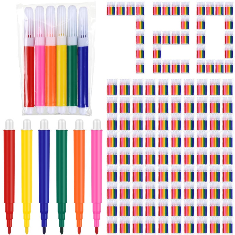 Watersay 720 Pcs Mini Markers Bulk Colored Pen 3.4 Inch Vibrant Colors Portable Short Colored Markers Assorted Multicolor Watercolor Marker Pen for Adult Office Supplies (6 Colors) - Image 1