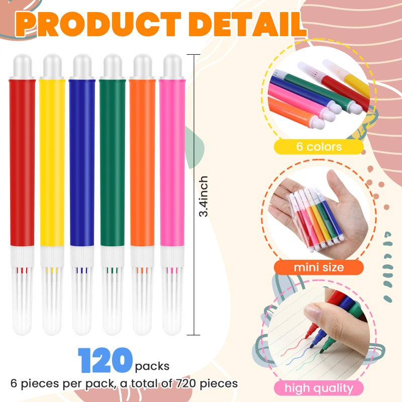 Watersay 720 Pcs Mini Markers Bulk Colored Pen 3.4 Inch Vibrant Colors Portable Short Colored Markers Assorted Multicolor Watercolor Marker Pen for Adult Office Supplies (6 Colors) - Image 2