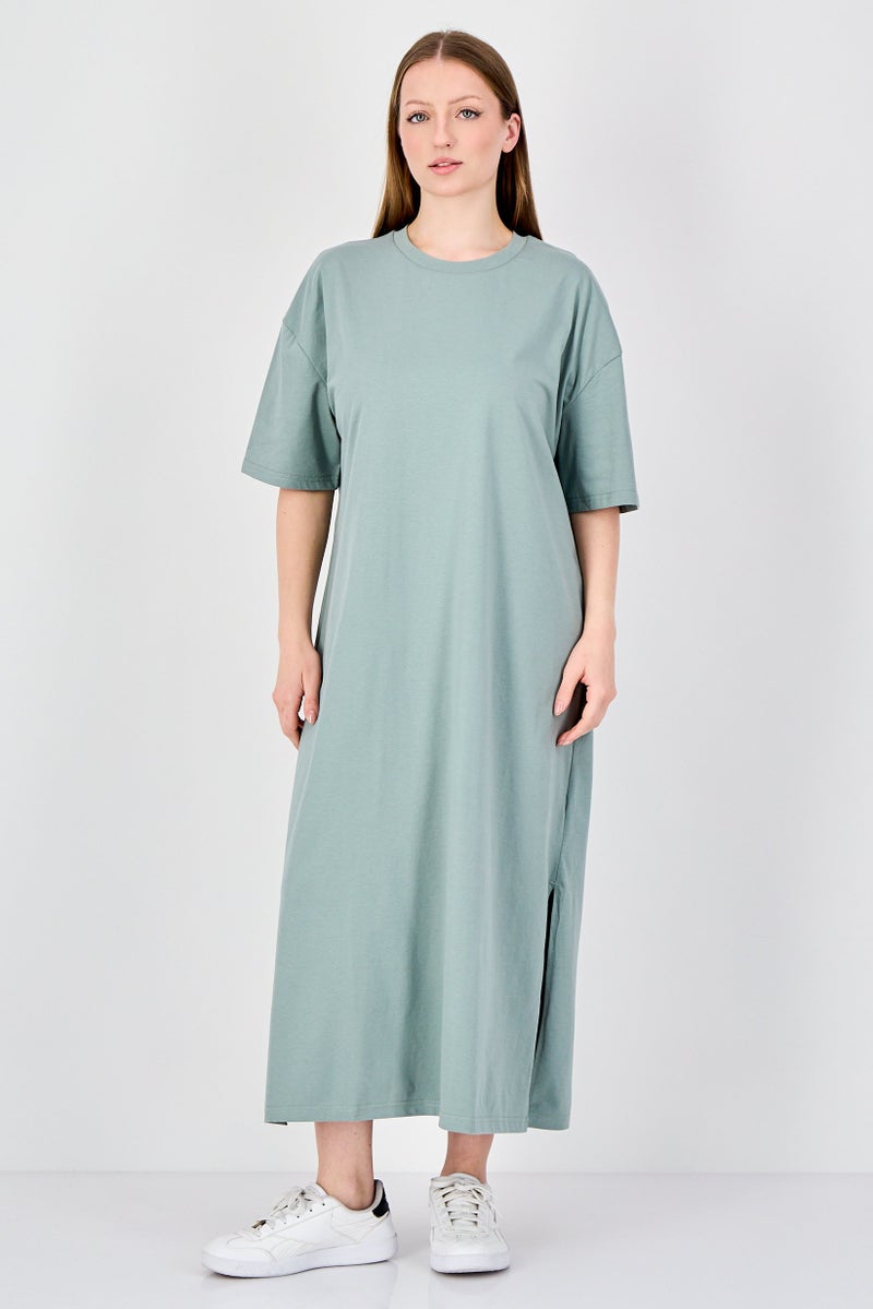 Fudo Comforts By Fudo Women Plain Maxi T-Shirt Dress, Sage Green - Image 1