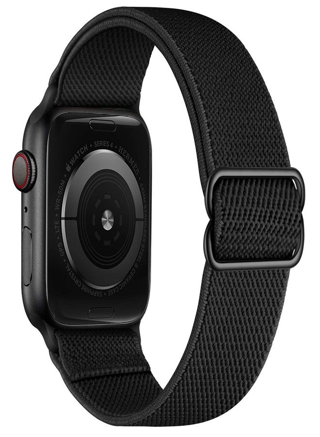 OXWALLEN XL Stretch Solo Loop Band Compatible with Apple Watch Series 10/9/8/7/6/5/4 SE Ultra 2/1 49mm 46mm 45mm 44mm, Adjustable Stretchy Elastic Nylon Braided Sport Strap for iWatch Women Men, Black - Image 1
