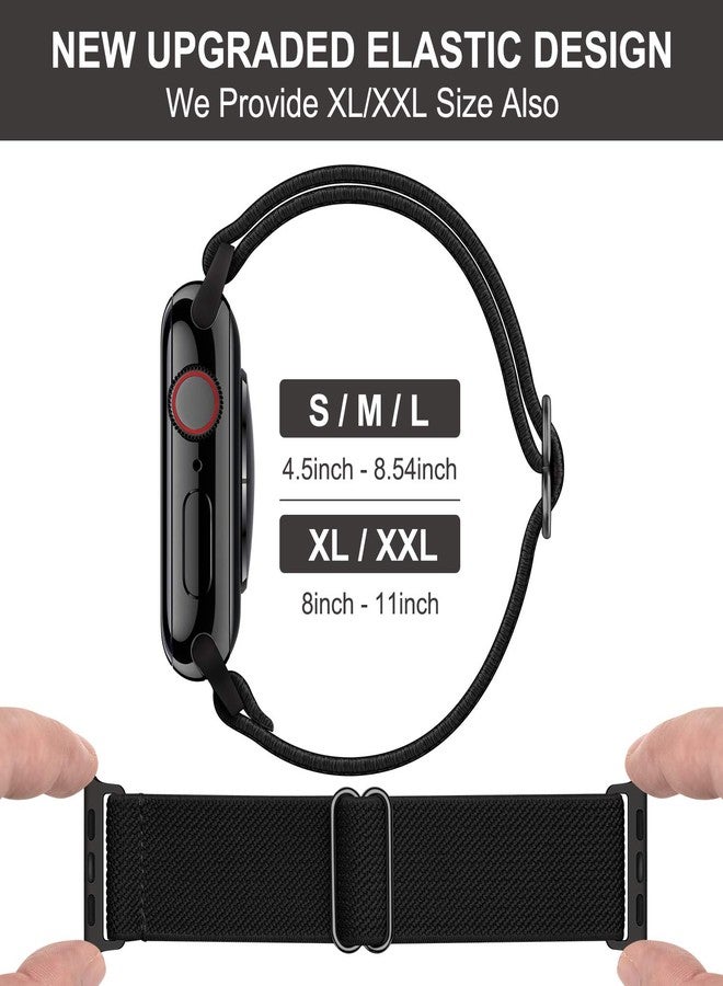 OXWALLEN XL Stretch Solo Loop Band Compatible with Apple Watch Series 10/9/8/7/6/5/4 SE Ultra 2/1 49mm 46mm 45mm 44mm, Adjustable Stretchy Elastic Nylon Braided Sport Strap for iWatch Women Men, Black - Image 4