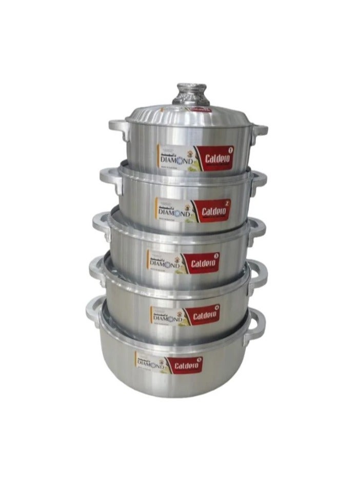 Pakistani Diamond Wide Aluminum Cookware Set 5 Pieces  - Image 1