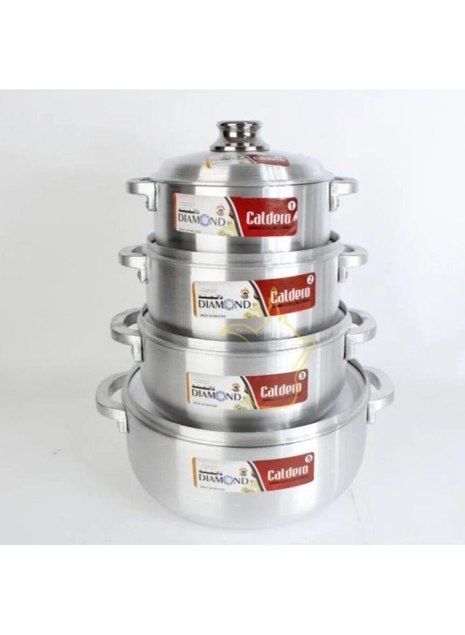 Pakistani Diamond Wide Aluminum Cookware Set 5 Pieces  - Image 3