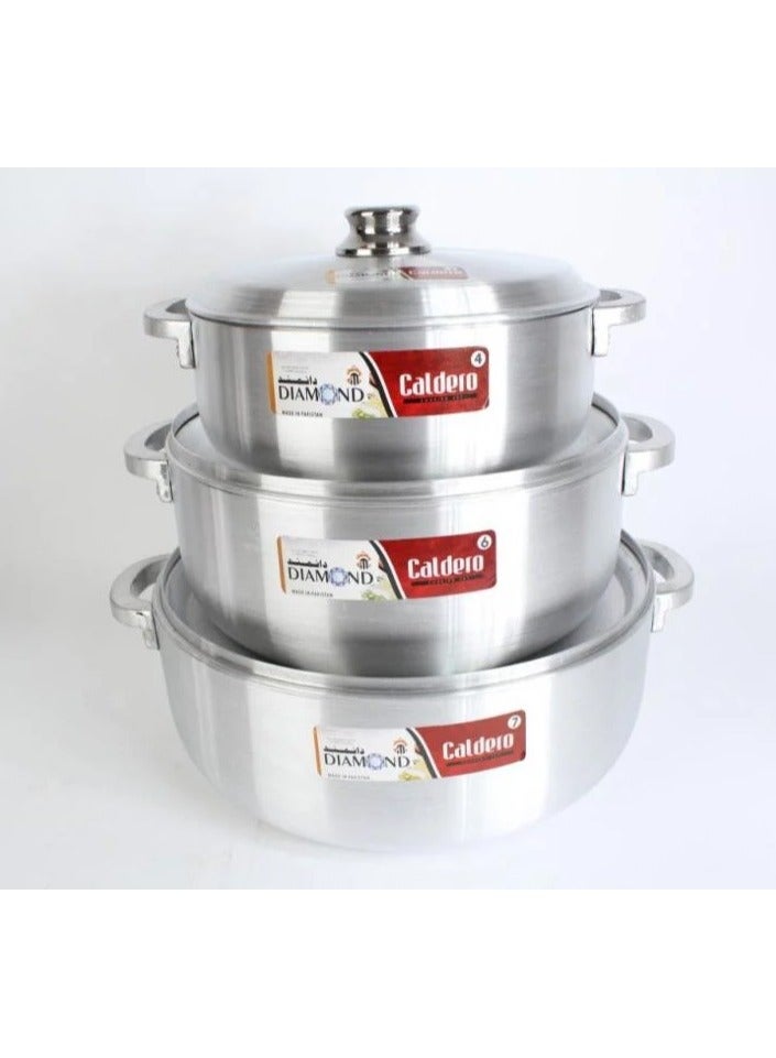 Pakistani Diamond Wide Aluminum Cookware Set 5 Pieces  - Image 4