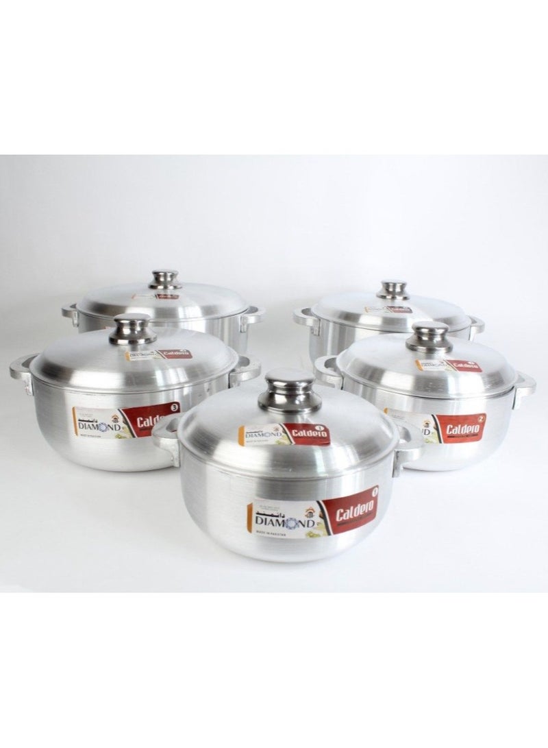 Pakistani Diamond Wide Aluminum Cookware Set 5 Pieces  - Image 2