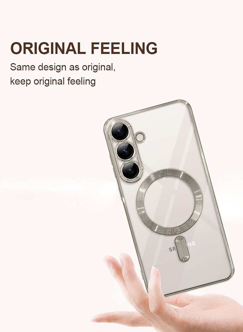 Wtech Samsung Galaxy S25 Plus / S25+ 2025 Magsafe PU Luxury Plating Raised Lips Camera Hole Case Cover - Clear/Natural Titanium - Image 2