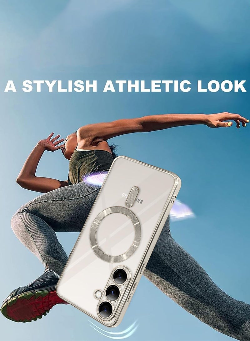 Wtech Samsung Galaxy S25 Plus / S25+ 2025 Magsafe PU Luxury Plating Raised Lips Camera Hole Case Cover - Clear/Natural Titanium - Image 4