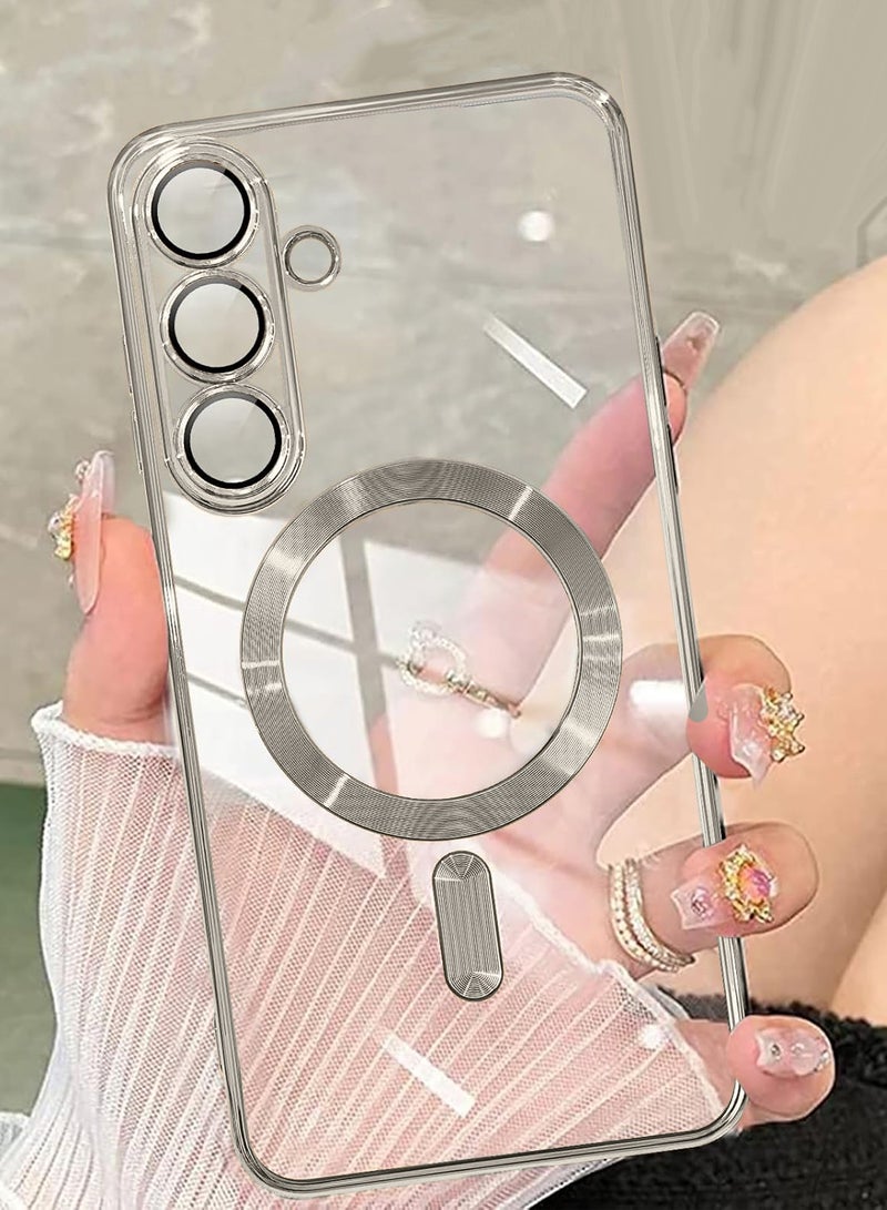 Wtech Samsung Galaxy S25 Plus / S25+ 2025 Magsafe PU Luxury Plating Raised Lips Camera Hole Case Cover - Clear/Natural Titanium - Image 5