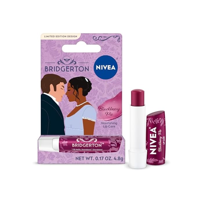 NIVEA Blackberry Pie Lip Balm, Nourishing Lip Care, Bridgerton Limited Edition Tinted Lip Balm with Blackberry Flavor and Shea Butter, 3-in-1 Moisture, Repair and Color, 0.17 Oz Stick