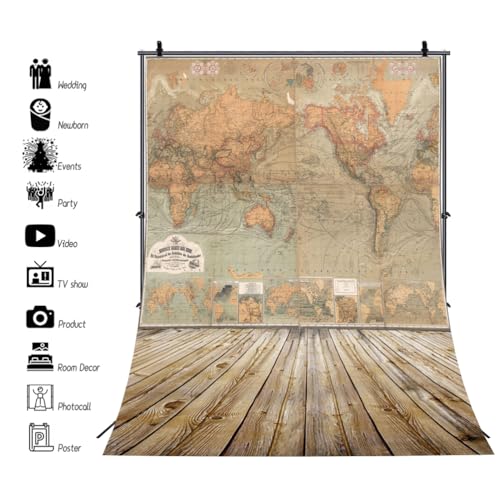 AOFOTO 8x10ft Vintage World Map Photography Nostalgic Backdrops Artistic Backdground Retro Wooden Floors Adult Boy Man Younger Kid Toddler Girl Portrait Photo Shoot Studio Props Vinyl - Image 3
