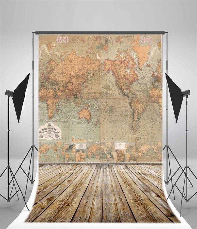 AOFOTO 8x10ft Vintage World Map Photography Nostalgic Backdrops Artistic Backdground Retro Wooden Floors Adult Boy Man Younger Kid Toddler Girl Portrait Photo Shoot Studio Props Vinyl - Image 4