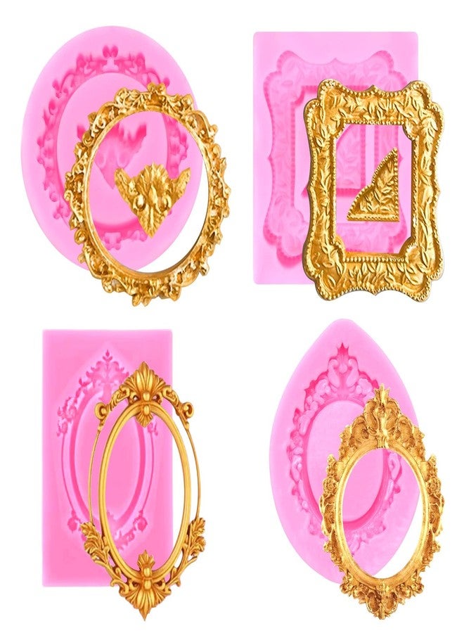 Clofiak 4Pcs Silicone Frame Chocolate Mold, Baroque Style Air Dry Clay Molds Fondant Photo Frame Mold, Frame Mold for Crafts, Baking, Cupcake Topper, Cake Decoration, Chocolate Candy - Image 1
