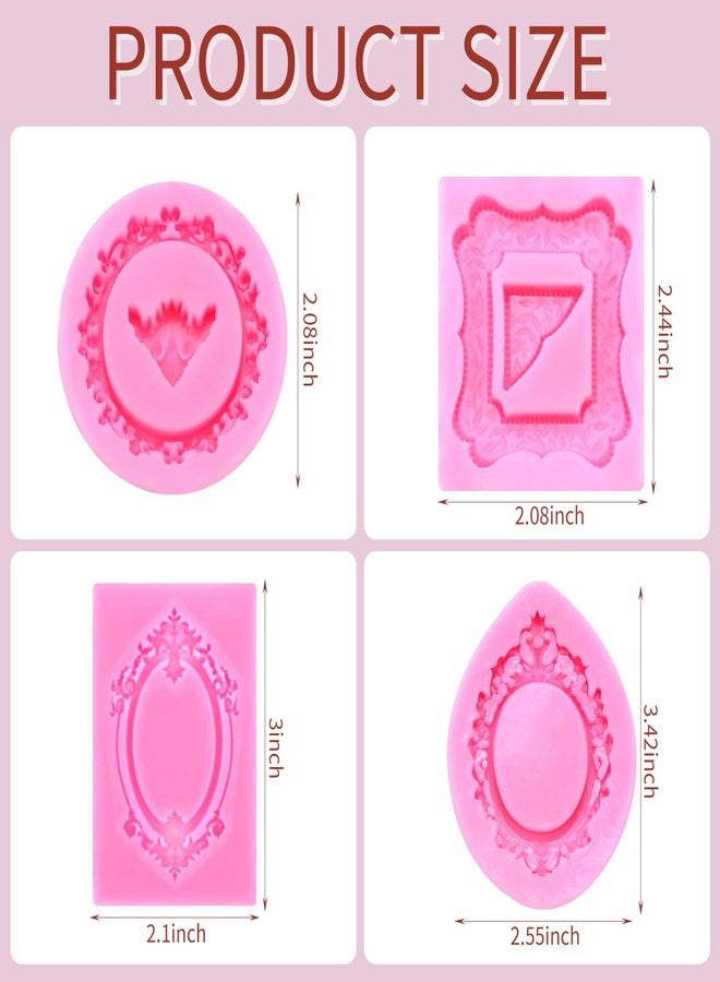 Clofiak 4Pcs Silicone Frame Chocolate Mold, Baroque Style Air Dry Clay Molds Fondant Photo Frame Mold, Frame Mold for Crafts, Baking, Cupcake Topper, Cake Decoration, Chocolate Candy - Image 3
