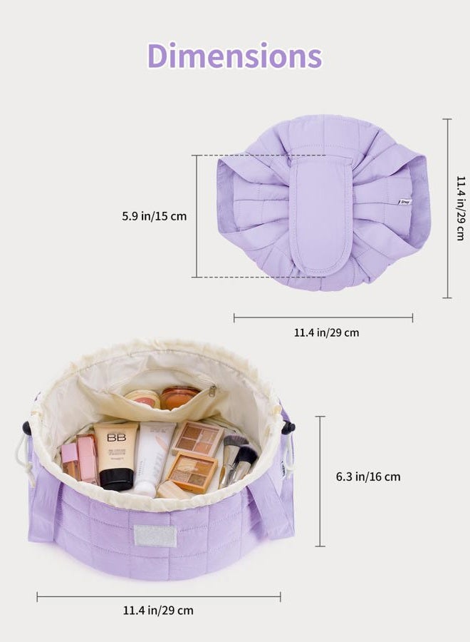 Narwey Quilted Barrel Drawstring Makeup Bag Large Cosmetic Bag Make up Bags Toiletry Bag Travel Bags for Toiletries Organizer for Women Gift for Teen Girls, Purple - Image 5