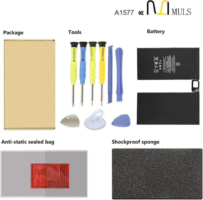 MULS A1577 Tablet Battery for Apple iPad Pro 12.9” 1st Gen Wi-Fi/Cellular A1584 A1652 020-00016 ML0F2LL/A ML0F2B/A ML0F2CL/A ML0F2FD/A ML0F2TY/A ML0G2LL/A ML0G2B/A ML0G2CL/A ML0G2FD/A ML0G2TY/A - Image 5