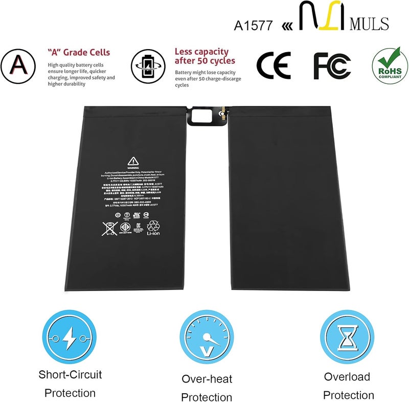 MULS A1577 Tablet Battery for Apple iPad Pro 12.9” 1st Gen Wi-Fi/Cellular A1584 A1652 020-00016 ML0F2LL/A ML0F2B/A ML0F2CL/A ML0F2FD/A ML0F2TY/A ML0G2LL/A ML0G2B/A ML0G2CL/A ML0G2FD/A ML0G2TY/A - Image 4