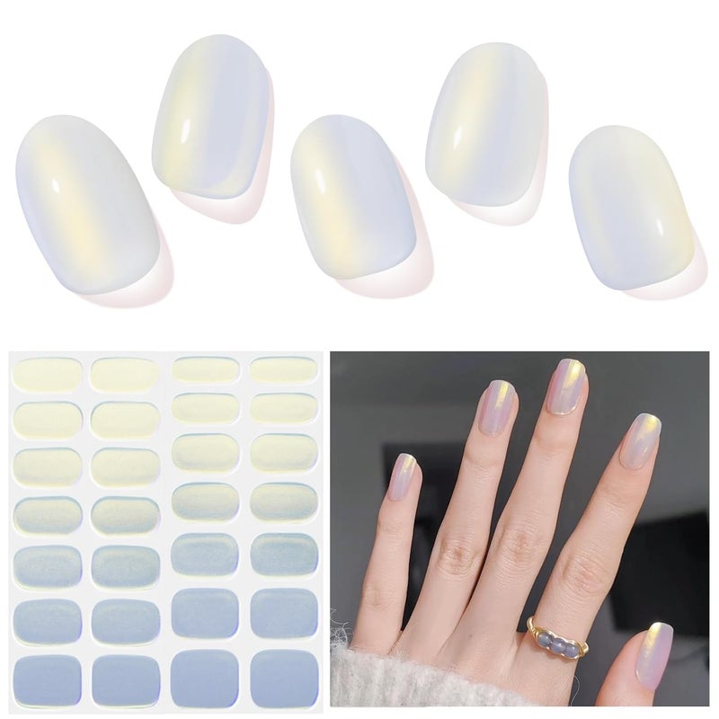 DUKASOU Semi Cured Gel Nail Strips, Morning | 28 pcs Gel Nail Strips Work with Any UV Lamp, Salon Quality UV Gel Nail Stickers, Easy to Apply for Home Nails DIY