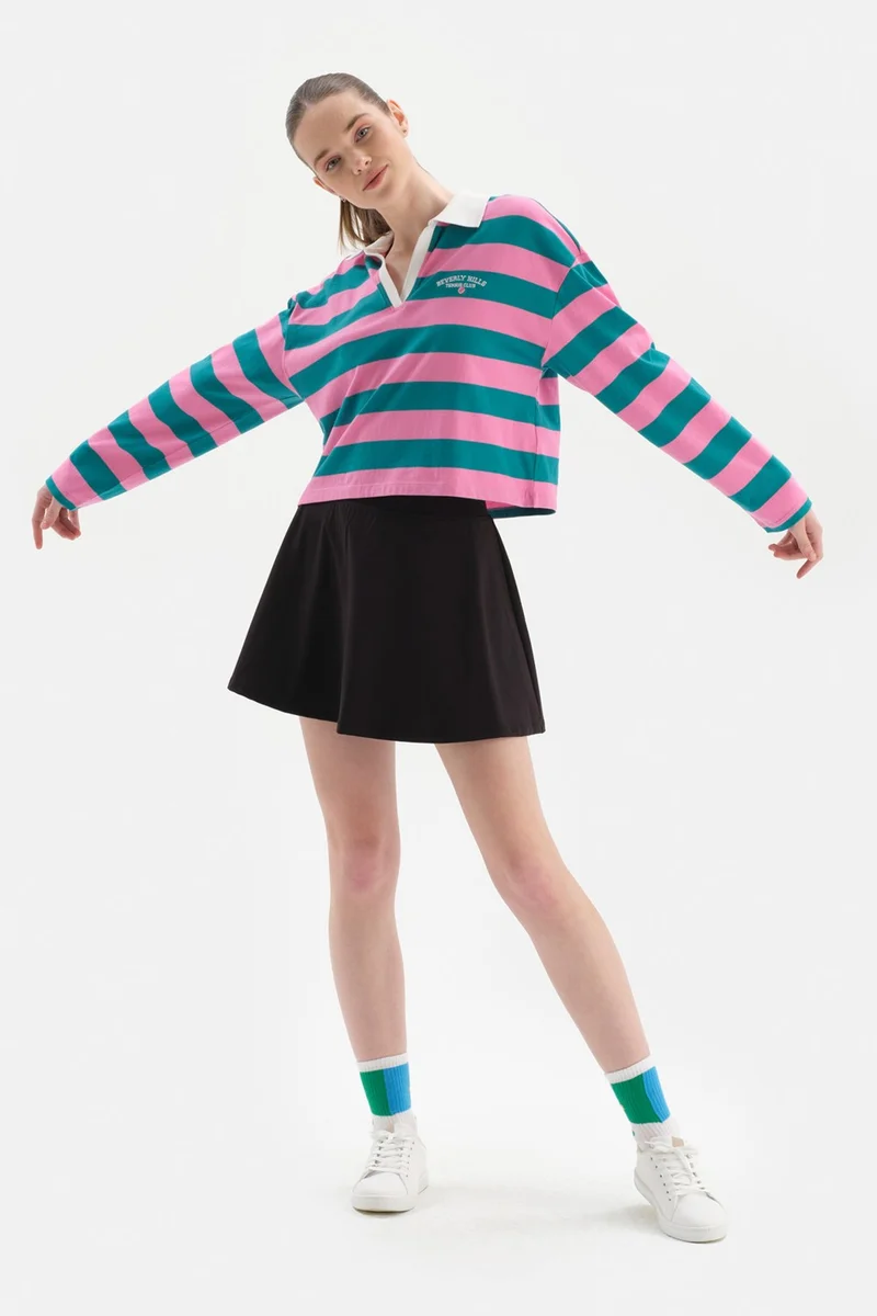 dagi Pink Women's Sweatshirt Collar Striped