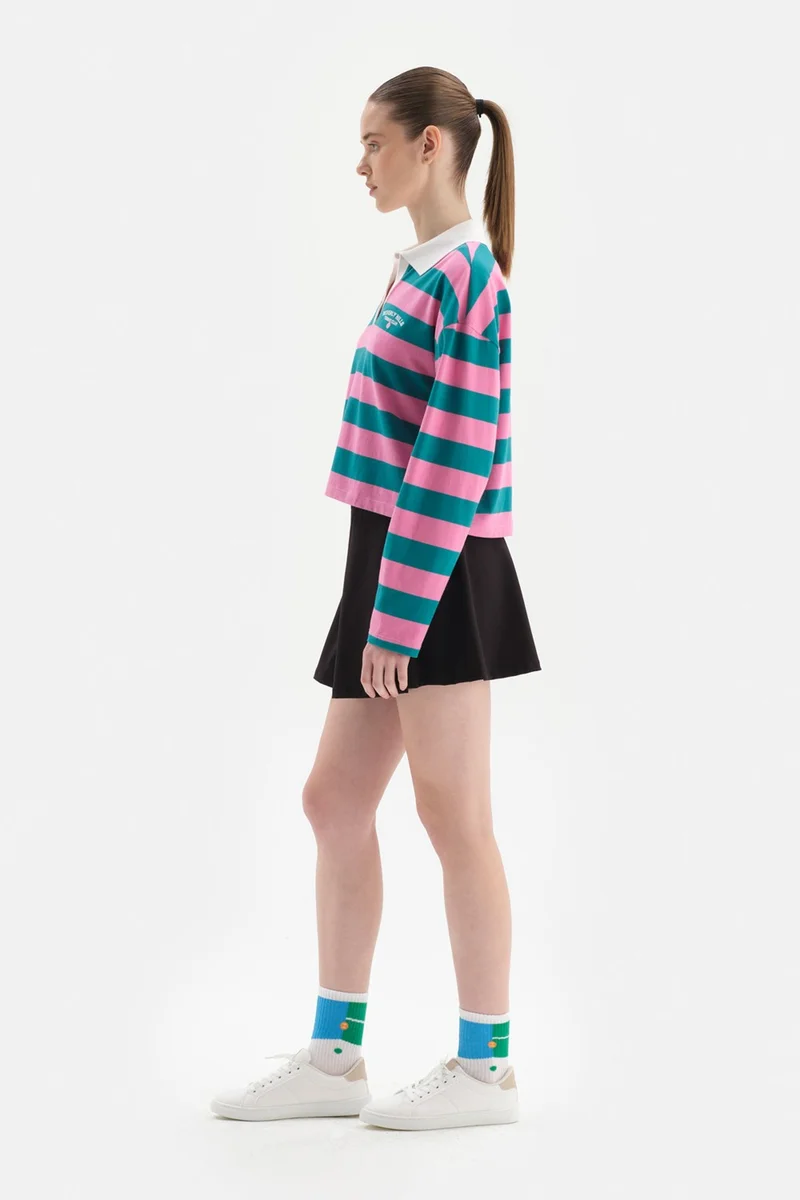 dagi Pink Women's Sweatshirt Collar Striped