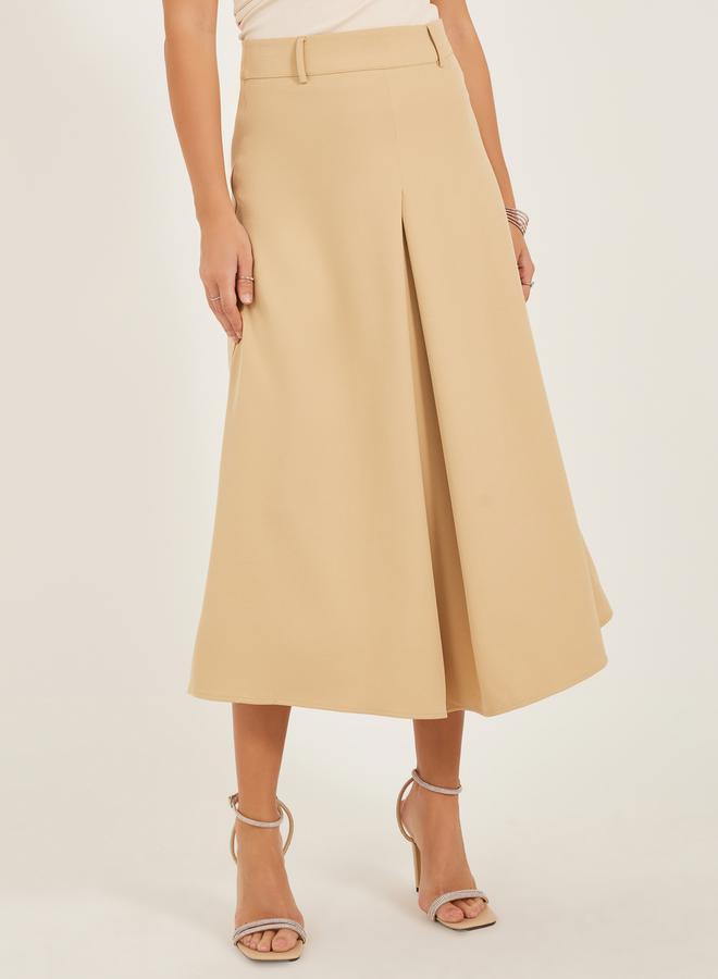 Styli Pleated A-Line Midi Skirt with Belt Loop Detail  - Image 2